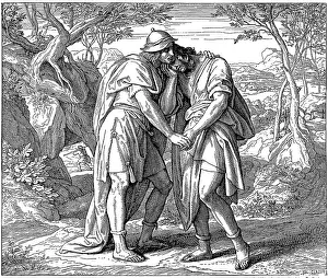 Woodcut, David and Jonathan, First Book of Samuel