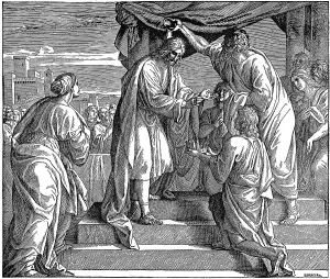 Woodcut, David becomes king of the Tribe of Judah
