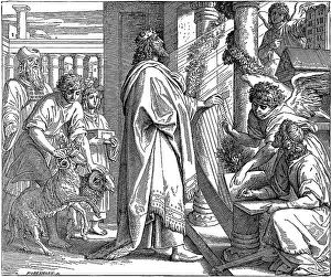 Woodcut, David, the Psalmist, worship