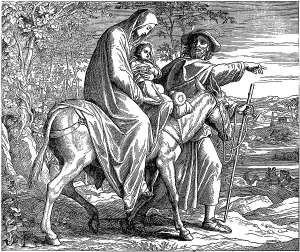 Woodcut, the escape to Egypt, Gospel of Matthew