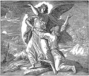 Woodcut, the fight with the angel