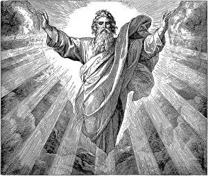 Woodcut, God, the first day of Creation