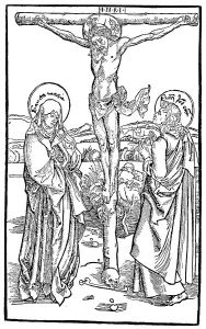 Woodcut and head of Christ from the Opus speciale missarum