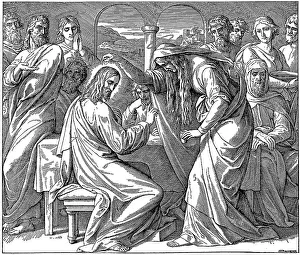 Woodcut, Jesus in Bethany, Gospel of Matthew