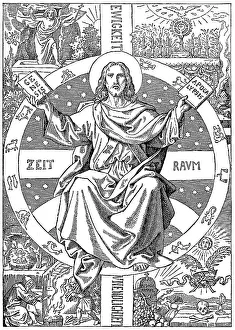 Woodcut, Jesus on the Heavenly Throne