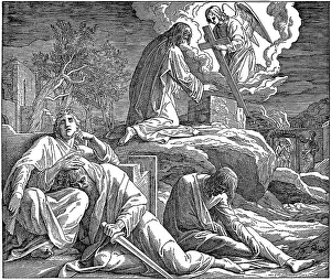 Woodcut, Jesus at the Mount of Olives