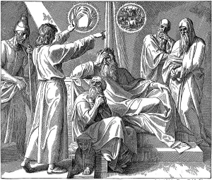 Woodcut, Joseph interprets the Pharaoh's dreams