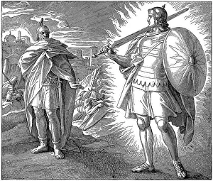 Woodcut, Joshua and the Lord's Angel