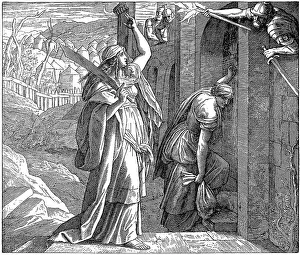 Woodcut, Judith's return home