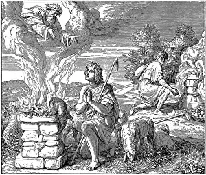 Woodcut, Kain and Abel bring forth their sacrifice