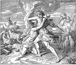 Woodcut, Kain and Abel, the fratricide