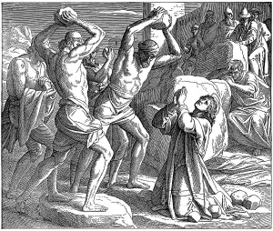 Woodcut, The Lapidation of Saint Stephen