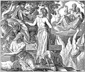Woodcut, Lazarus and Dives, Luke 16