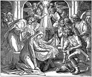 Woodcut, Nativity of Christ, Gospel of Luke