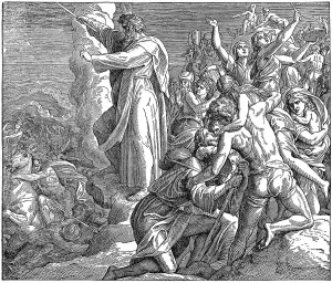 Woodcut, the parting of the Red Sea