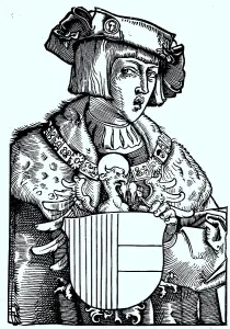 A woodcut portrait of Charles V by Albrecht Duerer from 1521