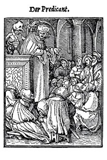 Woodcut, The Preacher, Hans Holbein the Younger