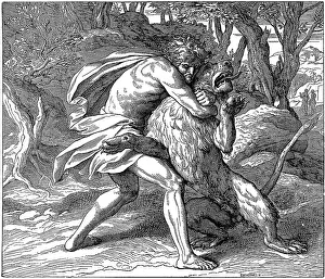 Woodcut, Samson's Fight with the Lion