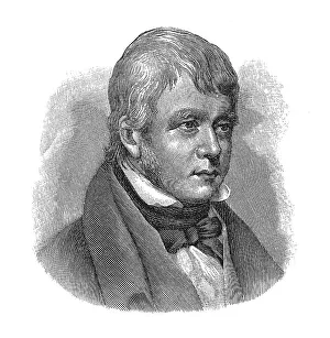 Woodcut, Sir Walter Scott, portrait