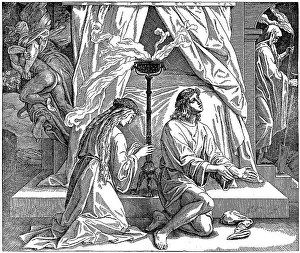 Woodcut, young Tobias and Sarah