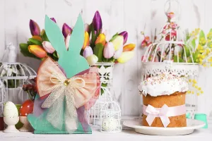 Wooden bunny - Easter decoration on the table