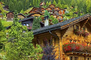 Wooden chalet decorated with flowers