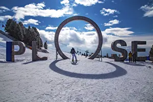 The wooden logo Plose at the mountain station of the Plose cable car