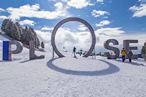 The wooden logo Plose at the mountain station of the Plose cable car