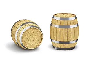 Wooden oak brandy wine beer barrels isolated on white background