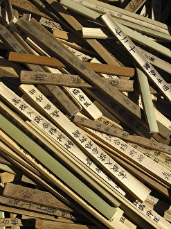 Wooden sticks with wishes, wish sticks