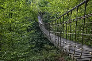 Wooden suspension bridge over a gorge