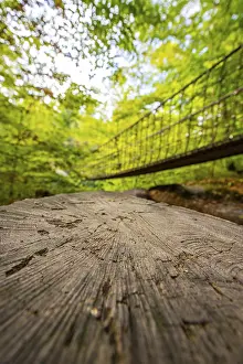 Wooden suspension bridge over a gorge