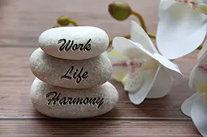Framed Print : Work life harmony text engraved on stones