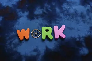 Work wording and wooden cogwheels as industry mechanism concept
