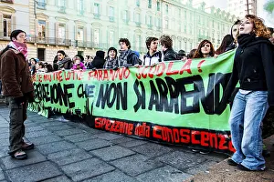 Workers and students protesting against loss of jobs