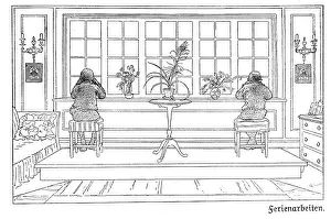 Working during the holidays, illustration in The House in the Sun by Carl Larsson