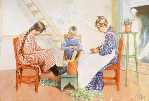 Working in the kitchen, illustration in The House in the Sun by Carl Larsson