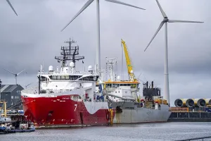 Working vessels in the seaport of Eemshaven