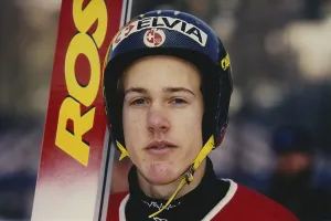 World Cup, Ski jumping, portrait of ski jumper Andreas Kuettel (CH) at a ski jumping competition in 1997, Germany, Europe