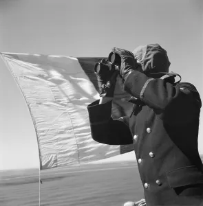 During World war II. The war ship Sverige during navy exercises at sea