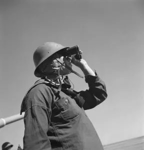 During World war II. The war ship Sverige during navy exercises at sea