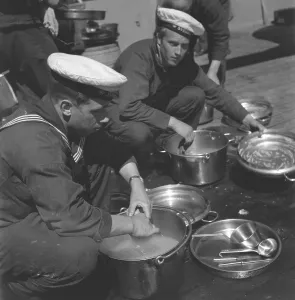 During World war II. The war ship Sverige during navy exercises at sea