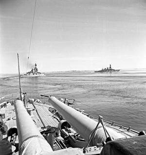During World war II. The war ship Sverige during navy exercises at sea