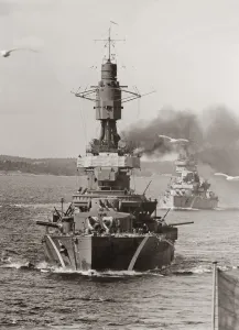 World war II. Warships from the Swedish navy during exercises at sea