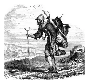Wounded soldier returning from the war