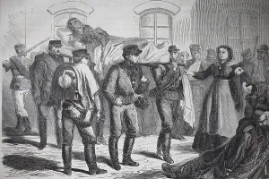 Wounded soldiers at the railway station of Saarbruecken