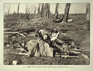 Wounded soldiers on stretchers waiting for evacuation from the battlefield in Flanders during the First World War