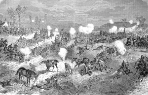 The Wuerttemberg artillery on the heights of Villiers in the fight on 2 December