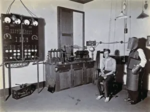X-ray, hospital, man wearing a heavy apron