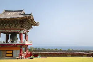 Yakcheonsa Temple and sea view in Jeju Island